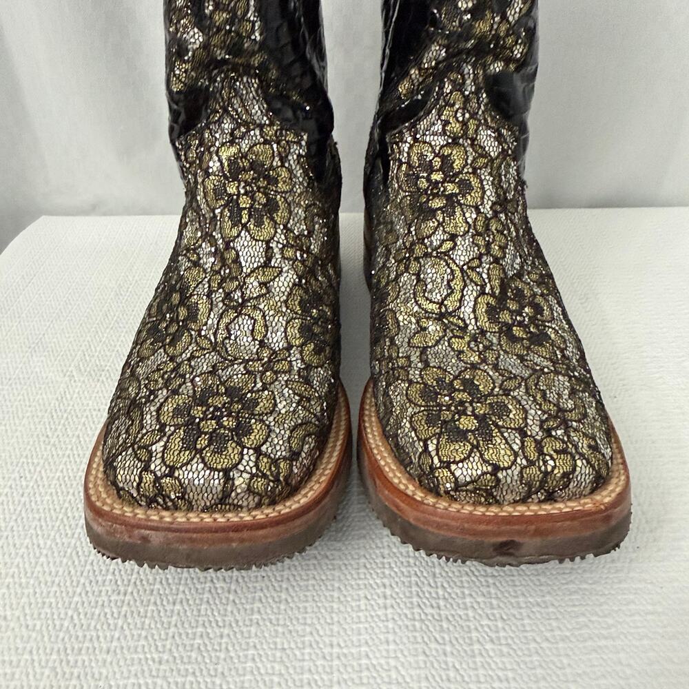 Ferrini Boots Womens Size 8.5 B Black Leather Floral Lace Cowboy Western - Picture 3 of 15